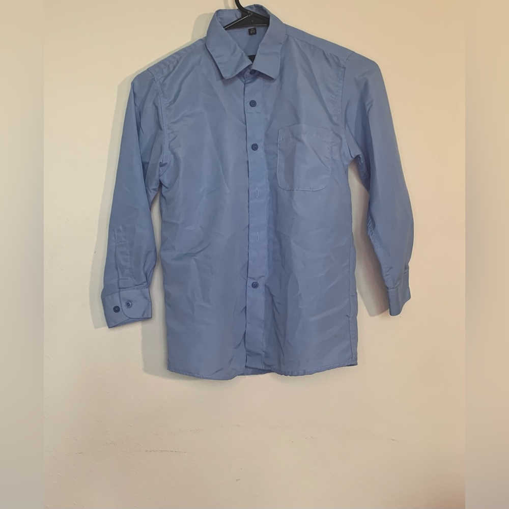 Boys Long Sleeve Blue Dress Shirt Medium Size 8/10